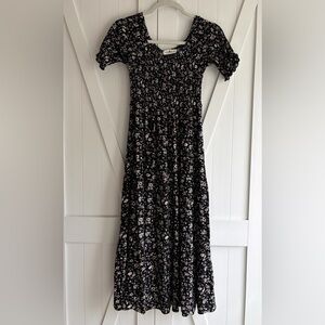 Natural Life Black Floral Smocked Daisy Tiered Maxi Dress